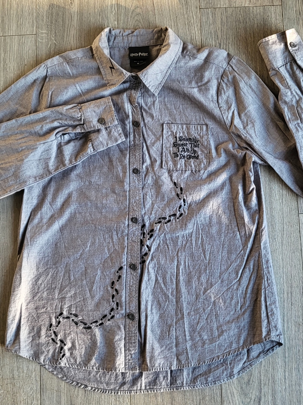 Harry Potter Marauders Map Shirt BoxLunch Gray Button Down Embroidered Size M